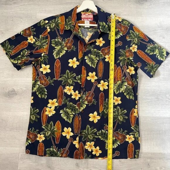 RJC Vintage Hawaiian Short Sleeve Shirt Style 102C Navy Floral Surfer - Picture 7 of 14